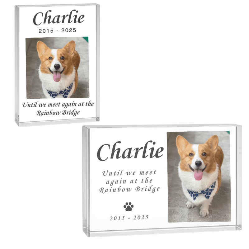 Personalised Dog Memorial Gift – Landscape Pet Memorial Acrylic Plaque with Photo, Name & Dates