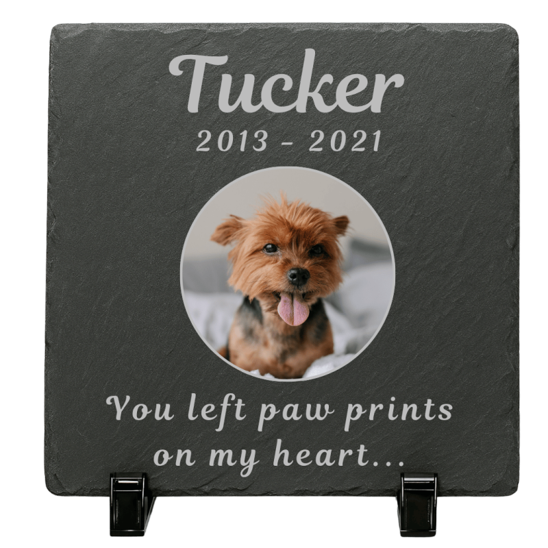 Personalised Square Slate Dog Memorial Plaque – Pet Memorial Gift with Photo, Engraved Name, Dates & Tribute