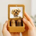Personalised Wooden Dog Memorial Keepsake Box with 2 Glass Vials for Ashes & Fur Storage - Persnalised with Photo, Name, Dates &