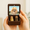 Personalised Wooden Dog Memorial Keepsake Box with 2 Glass Vials for Ashes & Fur Storage - Persnalised with Photo, Name & Dates