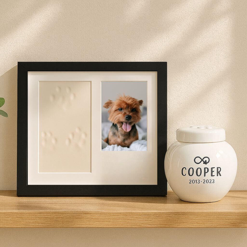 Kit cadre photo chien avec argile pour empreinte de patte – Cadre photo souvenir d'intérieur en bois pour chien