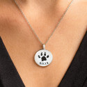 Personalised Dog Memorial Round Urn Necklace – Engraved Pet Paw Print Ashes Keepsake with Name