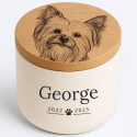 Personalised Ceramic Dog Urn with Engraved Photo Drawing on the lid – Pet Cremation Urn for Ashes with Name & Dates