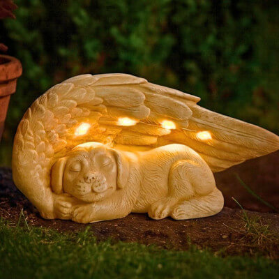 Angel Dog Memorial Stone with Solar LED Light –...