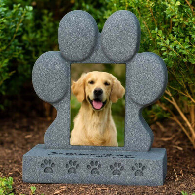 Paw-Shaped Dog Memorial Headstone with Photo &...