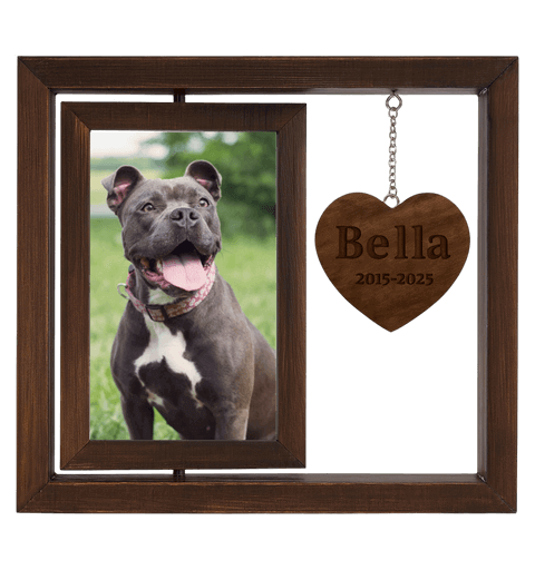 Personalised Wooden Dog Memorial Photo Frame – 360° Rotating Engraved Pet Tribute with Name & Dates